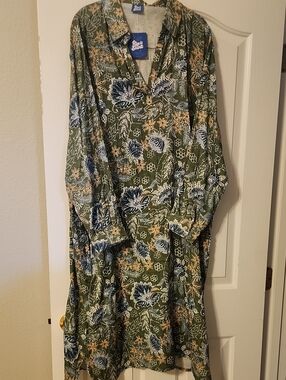 New! Ripskirt Hawaii Olive Green Floral 100% Cotton Dress